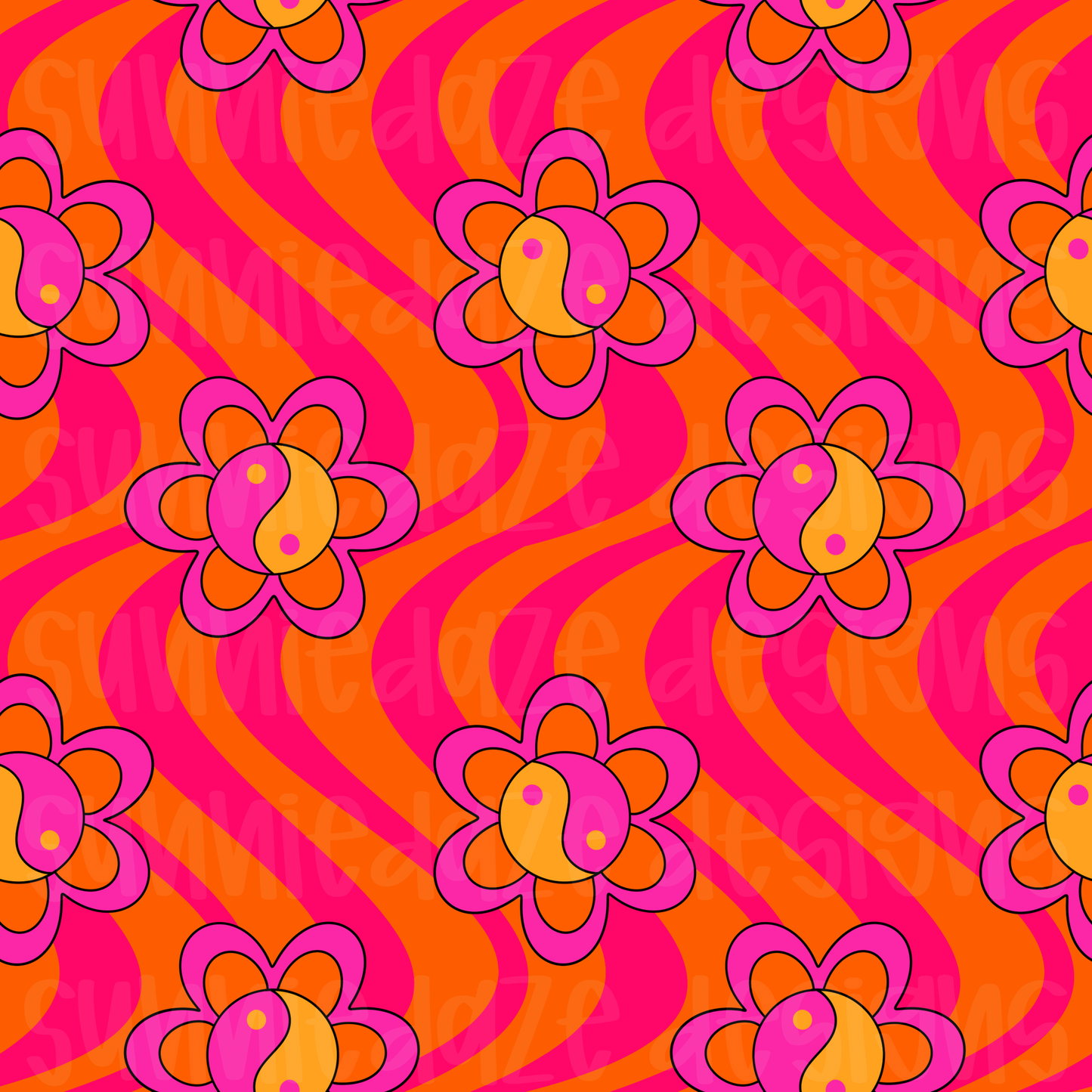 Yin yang flowers seamless