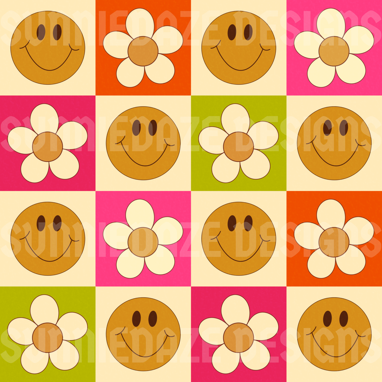 Checkered flowers + smileys
