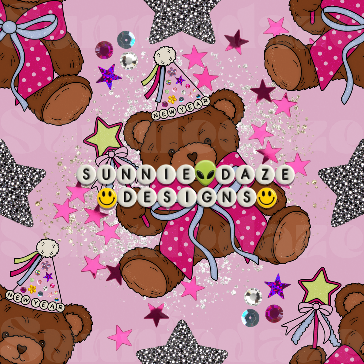 Whimsy new years bear pink