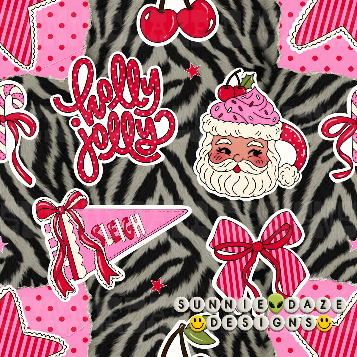 Holly Jolly Santa & Zebra Print