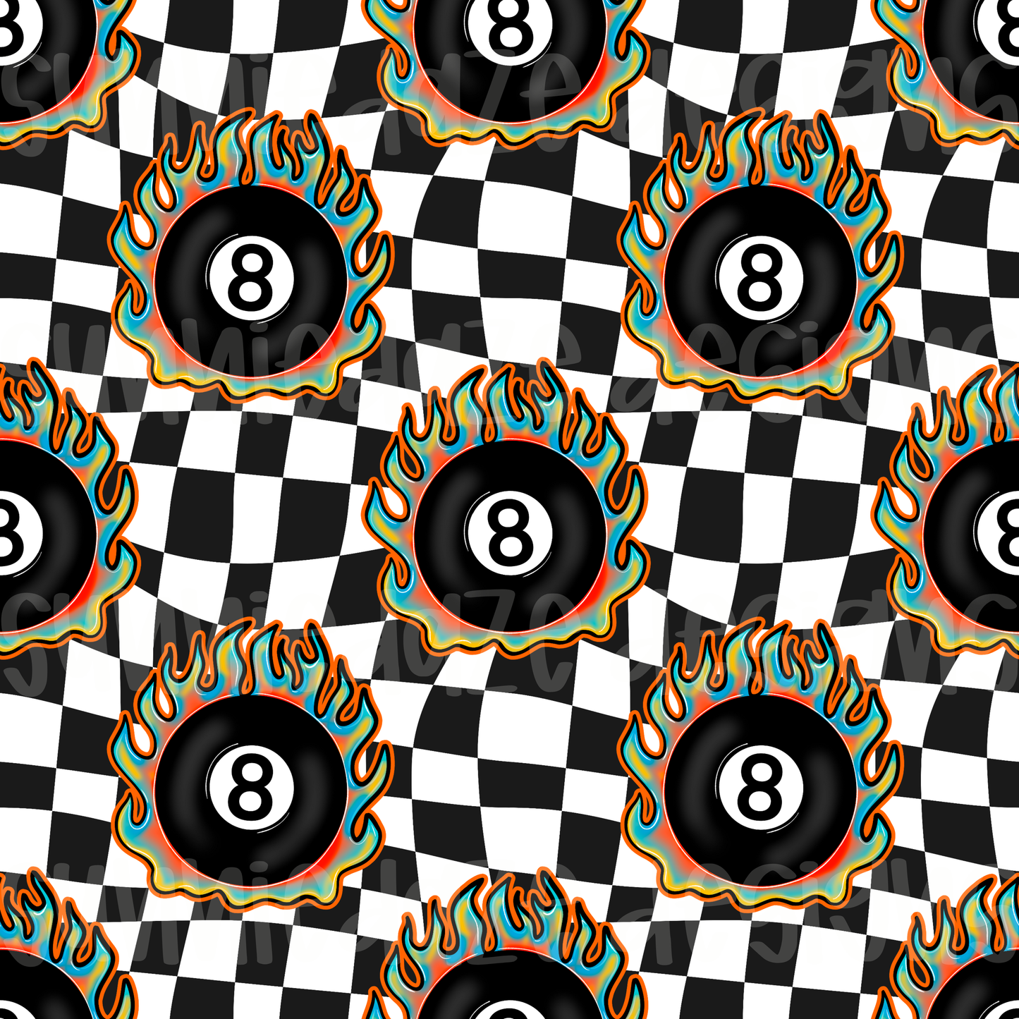 Blue and orange 8 ball flames