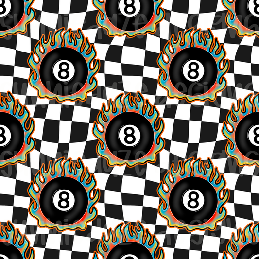 Blue and orange 8 ball flames