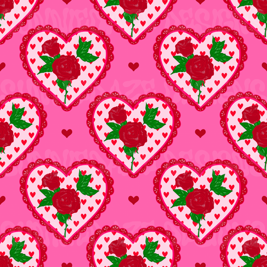 Vintage heart + rose solid