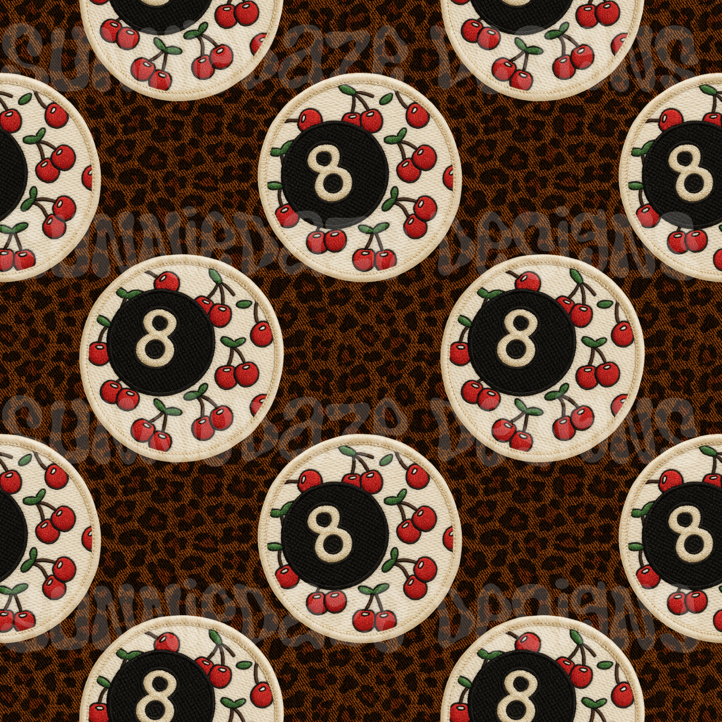 Leopard denim cherry 8 ball patch