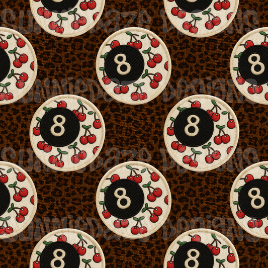 Leopard denim cherry 8 ball patch