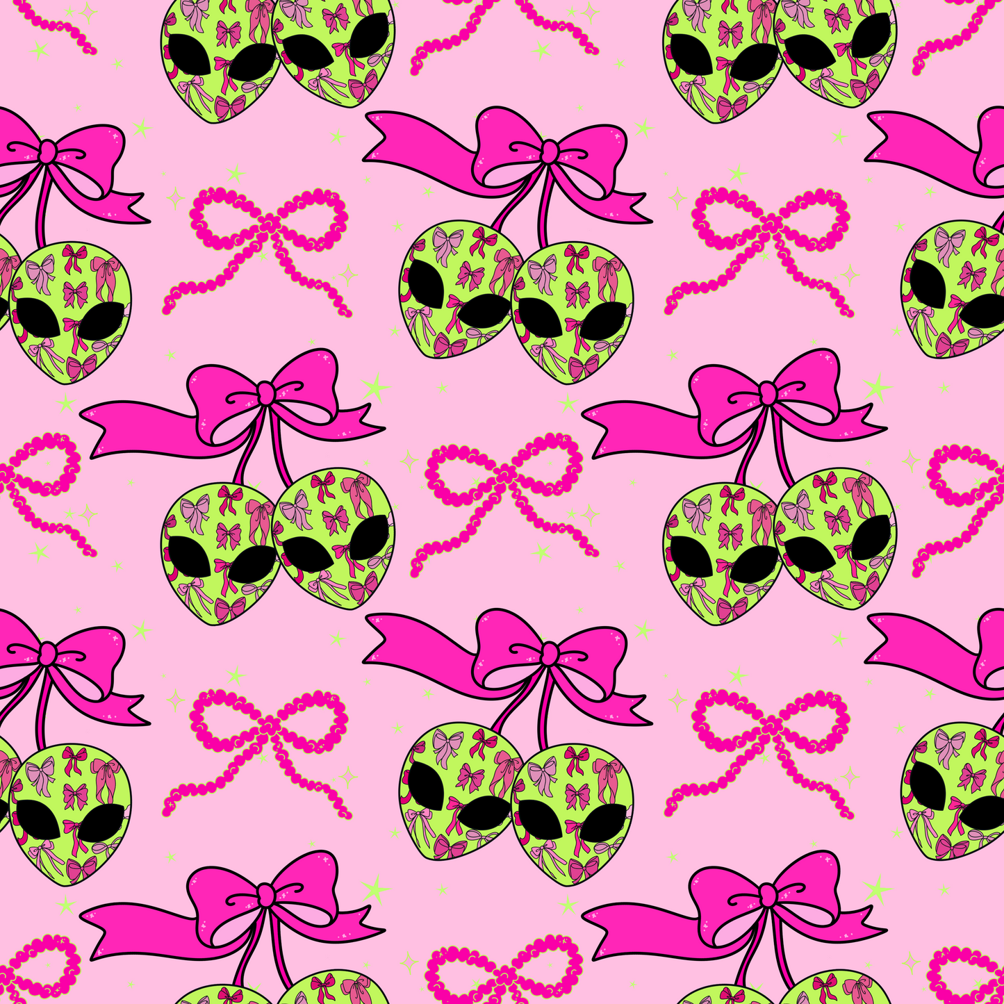 Alien coquette cherries w/ bows seamless