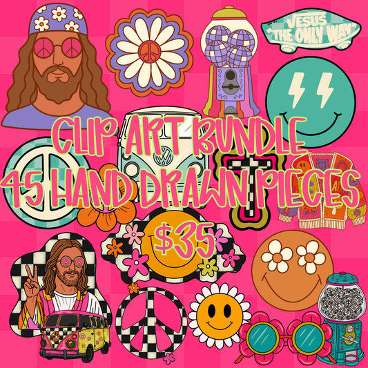 Groovy clip art bundle (does not go in drives) 45 hand drawn elements