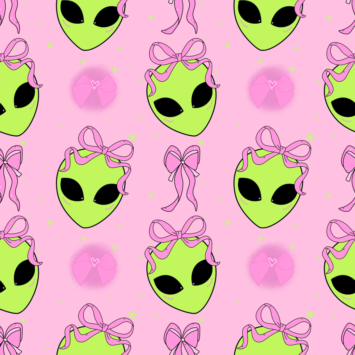 Cutesy coquette alien w/ fur clips seamless
